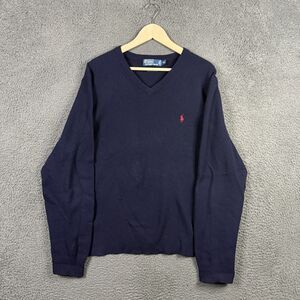 Vtg Polo Ralph Lauren Sweater Mens XXL Blue V Neck Lambswool Pullover